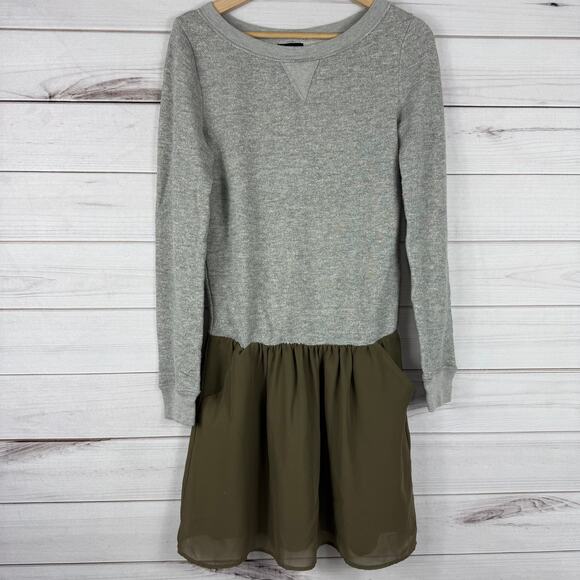 Anthropologie Deletta Chiffon Drop Waist Sweatshirt Dress‎ Size S Grey Green - Picture 2 of 6